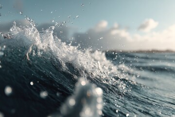 Poster - Waves crashing against the shore during sunset creating a mesmerizing display of water droplets