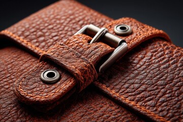 Aufkleber - Detailed view of a rustic leather wallet showcasing craftsmanship and texture under soft lighting