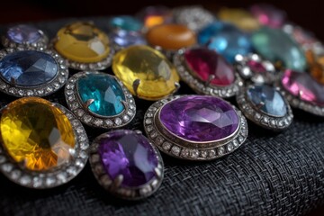 Poster - Colorful gemstones sparkling on a dark fabric surface in an artistic display of jewelry craftsmanship