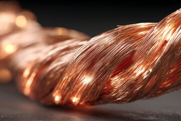 Poster - Copper wire twisted together with a soft glow in a darkened setting showcasing its metallic sheen and intricate design