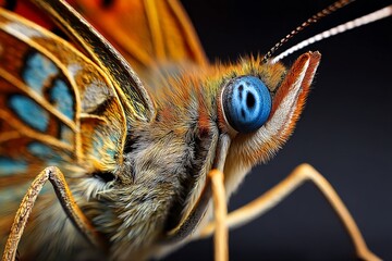 Poster - Close-up view of a vibrant butterfly showcasing intricate details and vivid colors in its wings and eyes