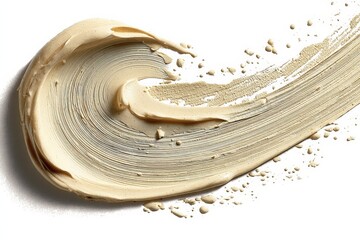 Poster - Creamy beige paint swirls artistically across a white canvas for a modern art project