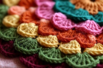 Aufkleber - Colorful crochet pattern showcasing intricate design made from vibrant yarns in a cozy setting
