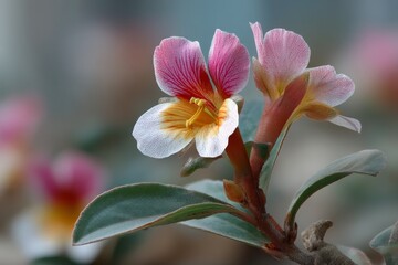 Poster - Beautiful pink and white flower blooming in a natural setting during a sunny day in spring