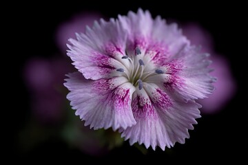 Poster - Beautiful close-up of a delicate pink and white flower showing intricate details in a dark background