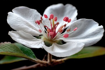 Poster - Close-up view of a white flower with pink stamen details captured in a natural setting