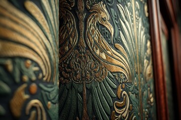 Poster - Intricate wall decor featuring a detailed phoenix design in rich colors and textures