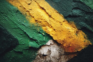 Aufkleber - Vibrant mural showcasing textured green and yellow paint on a textured wall in an urban setting during daylight