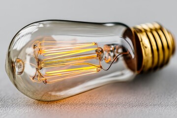 Aufkleber - Elegant vintage light bulb glowing softly on textured surface showcasing warm light for home decor in cozy setting