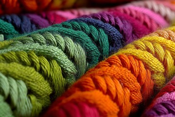 Aufkleber - Colorful braided threads display intricate patterns in a textile workshop on a sunny afternoon