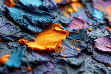Poster - Colorful paint texture in vibrant shades created on a canvas during an art session in a studio