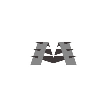 letter m grunge sharp stabs simple shadow logo vector