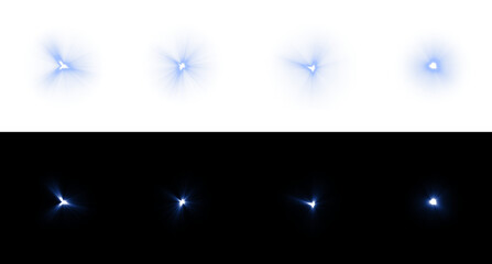 Aufkleber - Camera flash flare 01 effects set: lens flares, shine, explosion, neon lights, and light stars in blue. Includes blue sun flare PNG