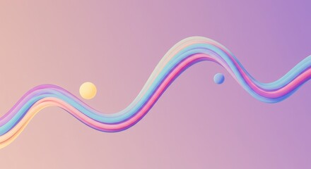 Fototapete - Abstract Wavy Lines and Spheres Pastel Color Palette Illustration