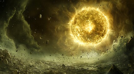 Poster -  Cosmic explosion of the sun outer space digital art dramatic atmosphere aerial view celestial phenomena
