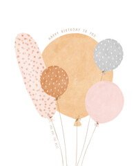 Wall Mural - cute birthday vector card with a bunch of air balloons. funny ​​flying balloons. lovely greeiting ca