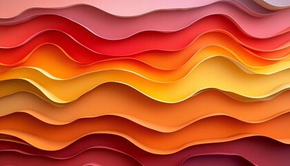 Poster - Abstract Background with Dynamic Layered Paper Folds in Warm Yellow and Red Tones forming Waves