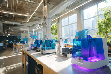 Poster - Futuristic additive manufacturing lab showcasing advanced technology and innovation in 3D printing.