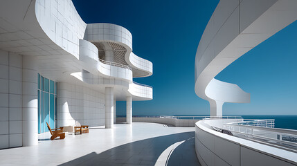 Aufkleber - Futuristic architecture featuring clean, white, and curved design elements.