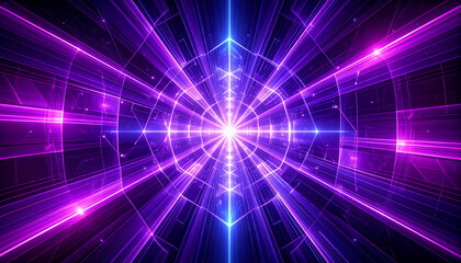 Poster - Neon Purple Wireframe Quantum Computing Visualization Abstract Firefly Fractal Design