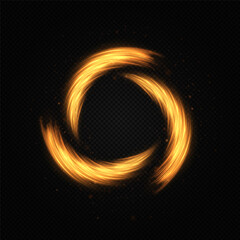 Wall Mural - magical golden flash flies in a glowing ring with shimmering glitter. luminous swirl of lines and sp
