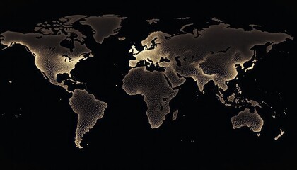 Poster - Illuminated world map design with dots on a black background showcasing continents
