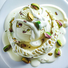Poster - Delicious Pistachio Ice Cream Scoop on White Plate