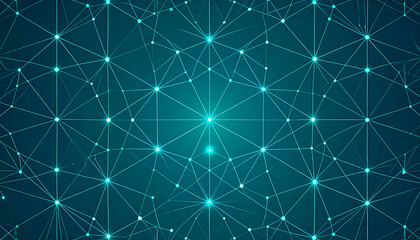 Poster - Abstract Geometric Neural Network Teal and Silver Interconnected Nodes