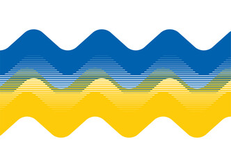 Poster - Vector colorful pattern of abstract yellow-blue waves from lines on a white background. For sports, advertising, packaging, posters, sportswear. Striped design element with place for text. Cover