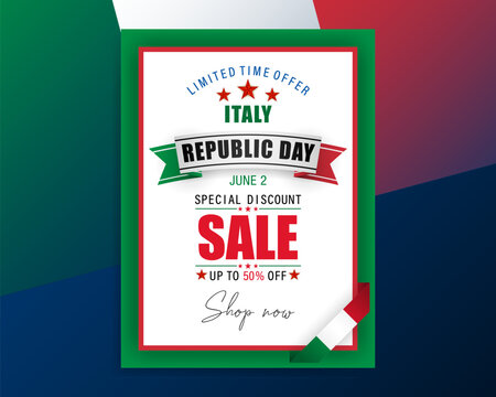 Holiday design, background with handwriting and national flag colors for second of June, Italian Republic day, sales and commercial events. Vector illustration.