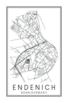 Hand drawn printable downtown road map poster of borough ENDENICH of the German city of BONN on solid white background with city name