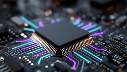 Poster - Close-up of a Microchip:  Advanced Technology and Digital Innovation