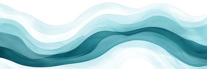 Poster - Abstract Fluid Art Background, Flowing Aquamarine Waves, Dynamic Movement, Soft Gradient