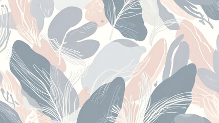 Wall Mural - abstract floral seamless pattern: soft pastel hues and delicate line art