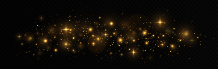 Wall Mural - golden shimmering background with glowing light effect. sparkling dust and golden stars shine with m