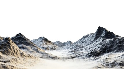 Poster - A view of rugged mountain peaks and valleys under a bright white sky with a foggy ground cover below