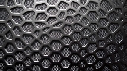 A close-up of a black hexagonal honeycomb mesh pattern with a textured background.