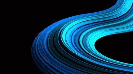 Poster - A mesmerizing abstract image featuring swirling ribbons of vivid blues and turquoise against a stark black backdrop, creating a dynamic sense of depth.