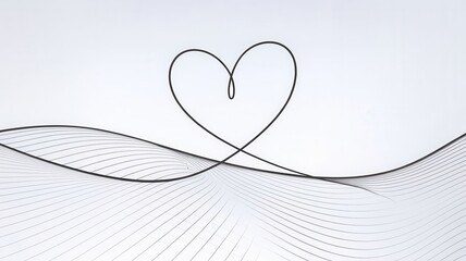 Poster - Linear Heart Above Curvilinear Waves Expressing Love and Connection