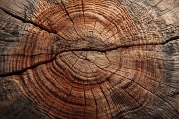 Aufkleber - Close up of a freshly sawn tree trunk showing the annual rings and natural cracks, creating an interesting and organic pattern, detailed textures and warm colors.