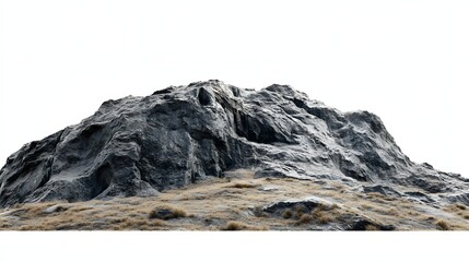 Poster - A rugged mountain with visible rock formations and sparse vegetation against a white background