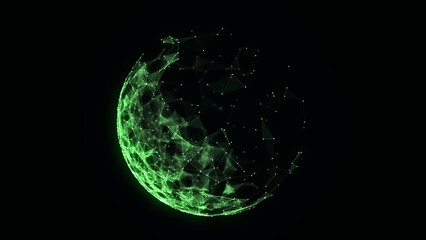 Fototapete - Futuristic sphere of particles and lines. Network connection big data. Abstract technology background. 3d rendering.