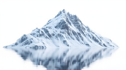 Poster - Snowy mountain peak reflected in water against a white background in a scenic landscape view
