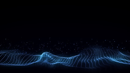 Wall Mural - futuristic technology wave. digital cyberspace. abstract wave with moving particles on background. b