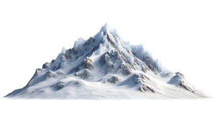 Poster - Isolated snow covered mountain peak with visible rock formations and ice formations on a white background