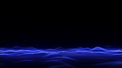 Wall Mural - Futuristic technology wave. Digital cyberspace. Abstract wave with moving particles on background. Big data analytics. 3d rendering.