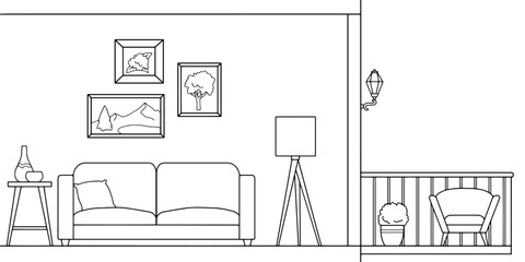 Fototapete - Apartment graphic black white home interior sketch illustration vector 