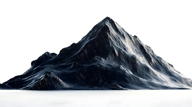 A digitally rendered mountain with a sharp peak against a white background in a studio shot