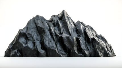 Poster - A dark jagged mountain with sharp peaks against a plain white background in a studio setting