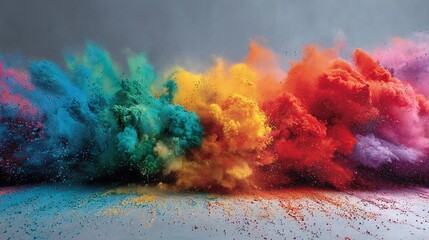 Poster - A vibrant explosion of multicolored pigments frozen in mid-air, creating a dynamic display of color and movement against a neutral backdrop.
